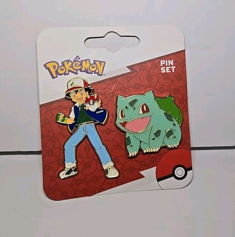 Pokemon Pokémon Ash and Bulbasaur Enamel Pin Set of 2 New On Cardboard